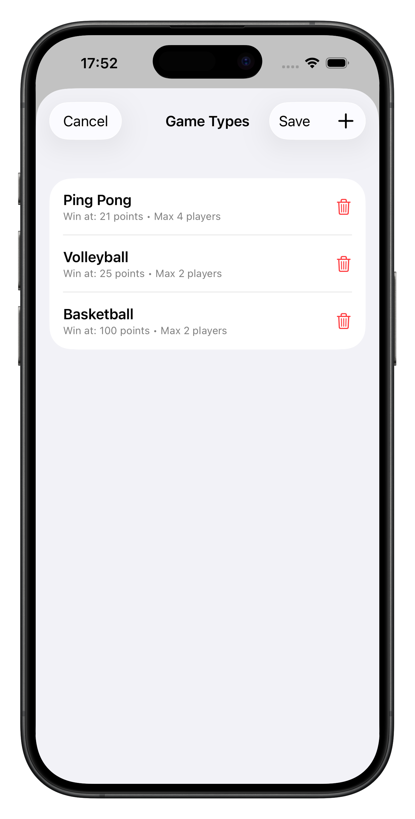 GameScore+ game history