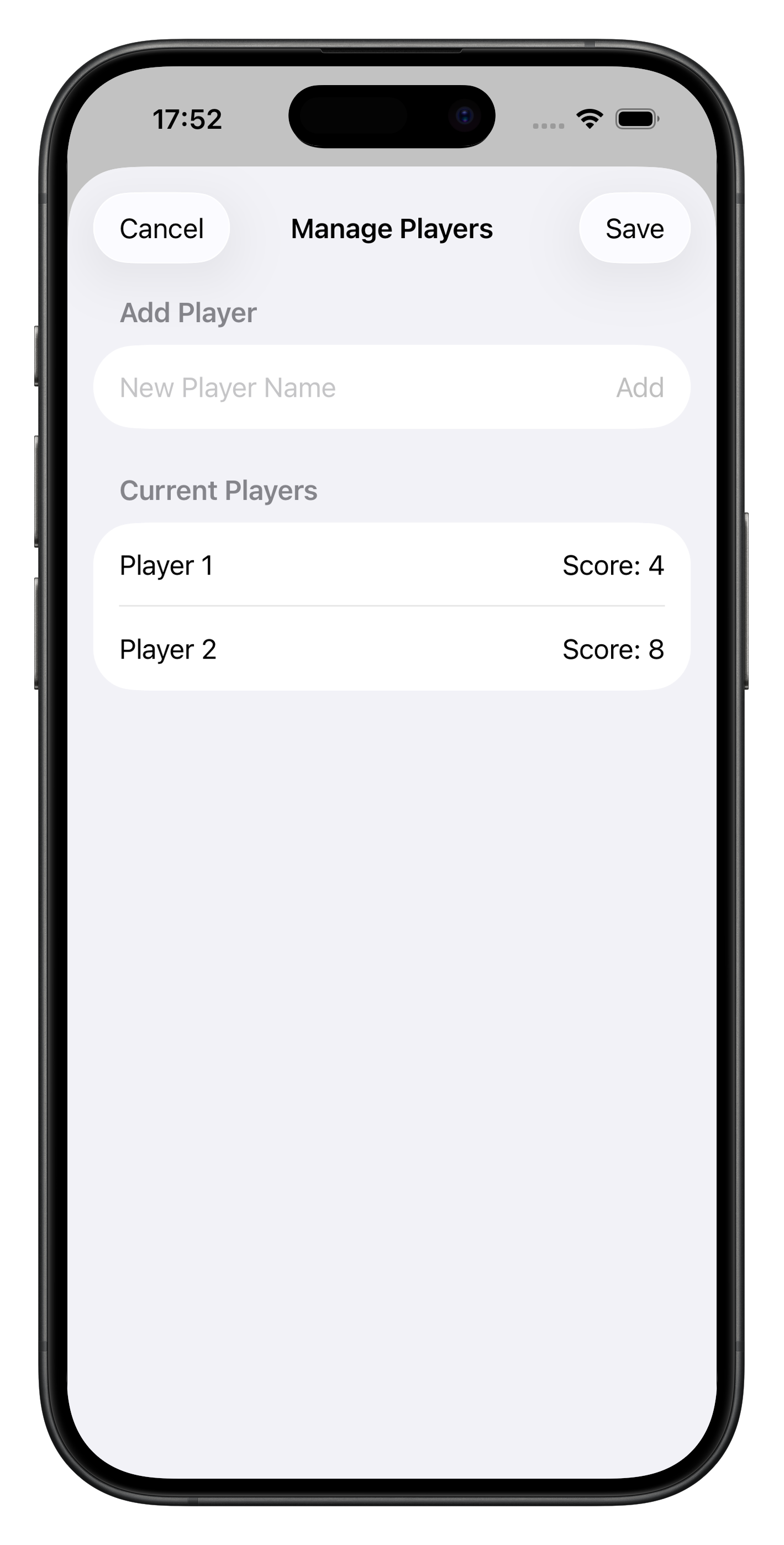 GameScore+ settings screen
